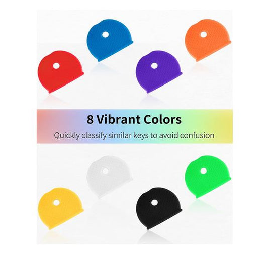 8 colorful pieces of plastic that are placed on the fat end of the key for quick identification. The colors are red, blue, purple, orange, yellow, white, black, and green.