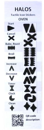 Black tactile stickers used for labeling your oven. Includes stickers for Start, Cancel, Bake/Roast, Broil, Increase, Decrease, Timer, Clock and Clean.