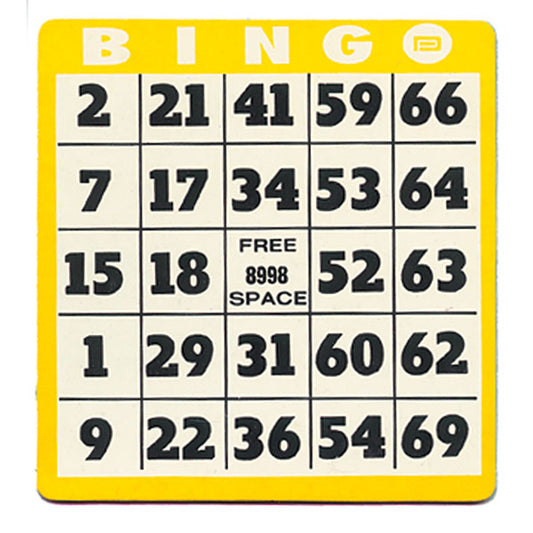 yellow, black and white bingo card