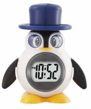 A cute little penguin clock, displaying 10:52 pm.