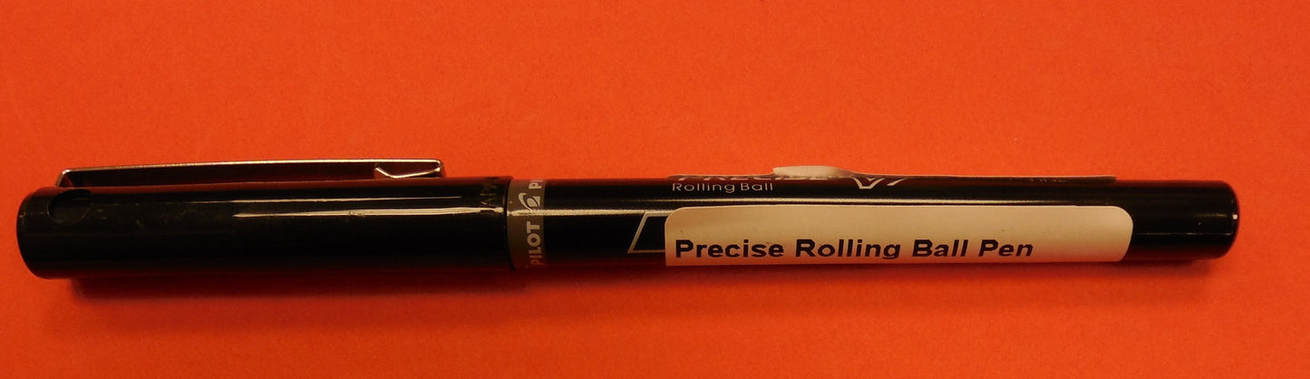A Precise rolling ball pen. It's black and has a label on it
