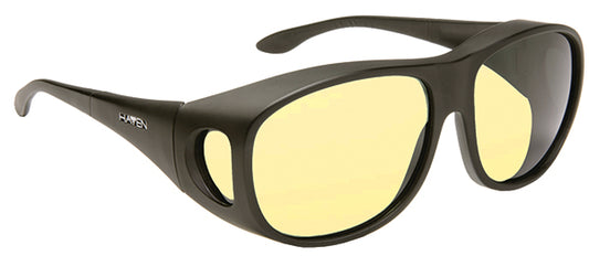 Yellow tinted night driving shades with a black frame