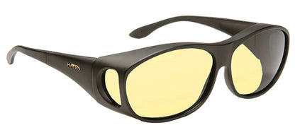 Yellow tinted night driving shades with a black frame