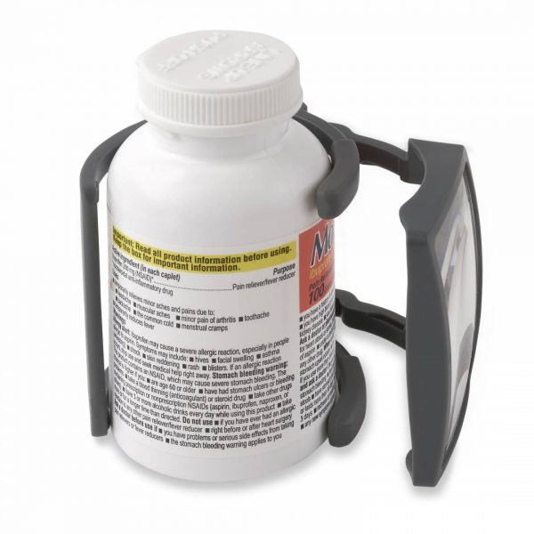 The magnifier is wrapped around a bottle of Motrin
