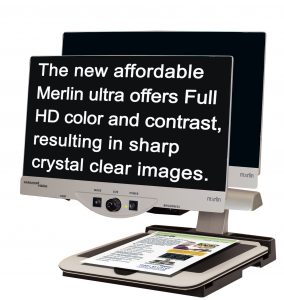 A CCTV displaying "The new affordable Merlin ultra offers full high-definition color and contrast, resulting in sharp crystal clear images"