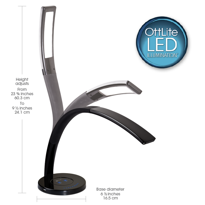 The desk lamp has a flexible neck allowing it increase from 9-3/4" height to 23-3/4" Height