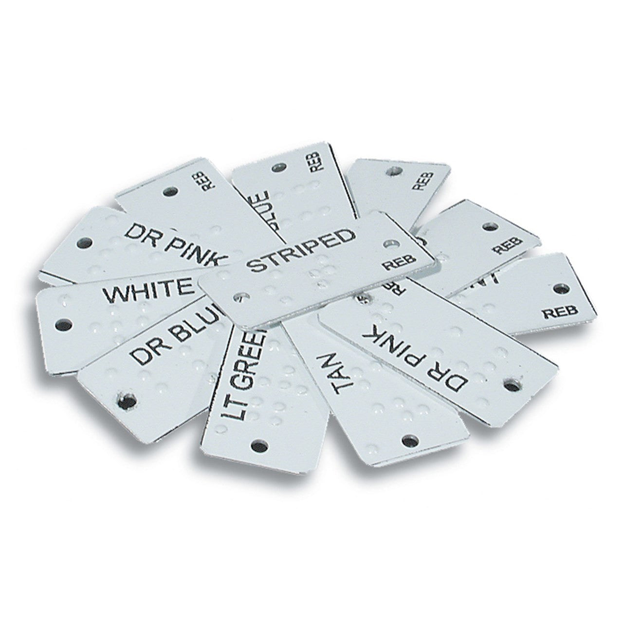 pile of black on white braille Laundry tags