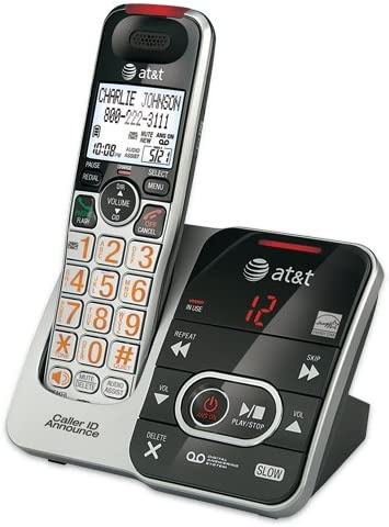 The cordless phone on it's docking station which is also an answering machine. The caller has 12 voice messages  and is tryng to call a Charlie Johnson