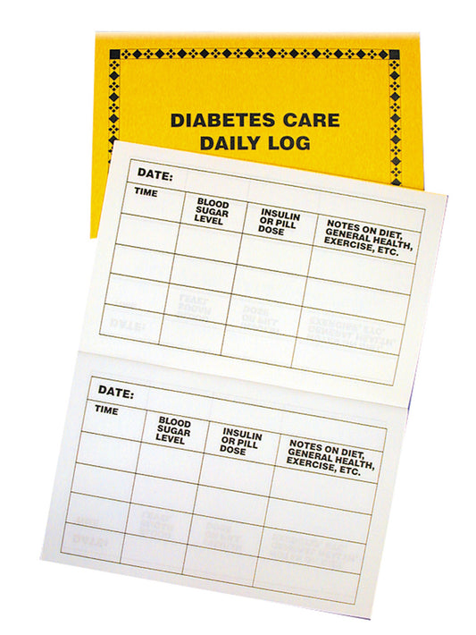 Large Print Diabetes Register with Yellow Cover. Notes Date, Time, Blood Sugar Level, Insulin or Pill Dose and Notes on Diet, General Health, Exercise, ETC.