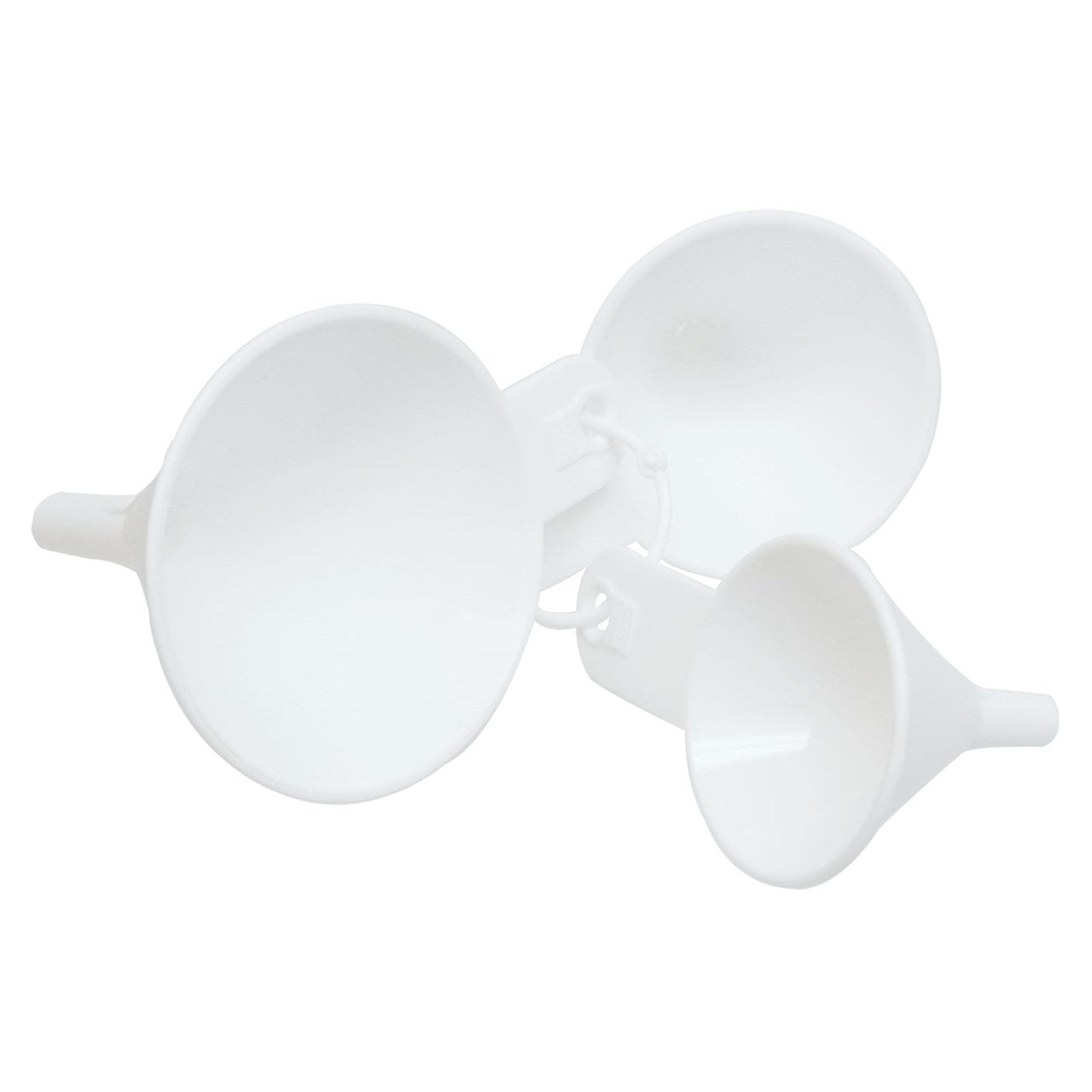 Set of 3 white funnels of small, medium and large sizes