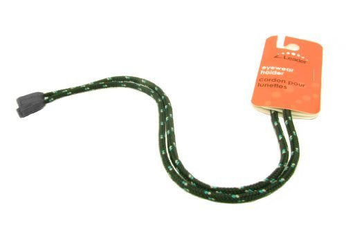 Green rope with black rubber pieces on the end that attach to the arms of your glasses to secure them in place