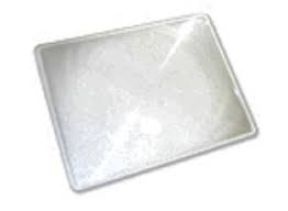 A plastic sheet used for magnifying up to 2 times. It is hard and rigid.