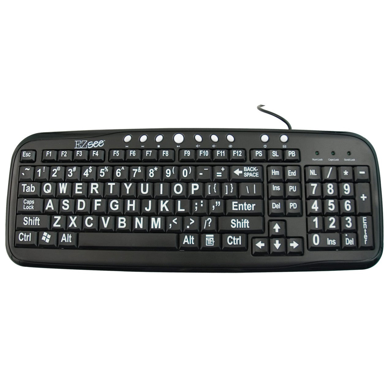 Large Print Black Keyboard with White Letters and Numbers