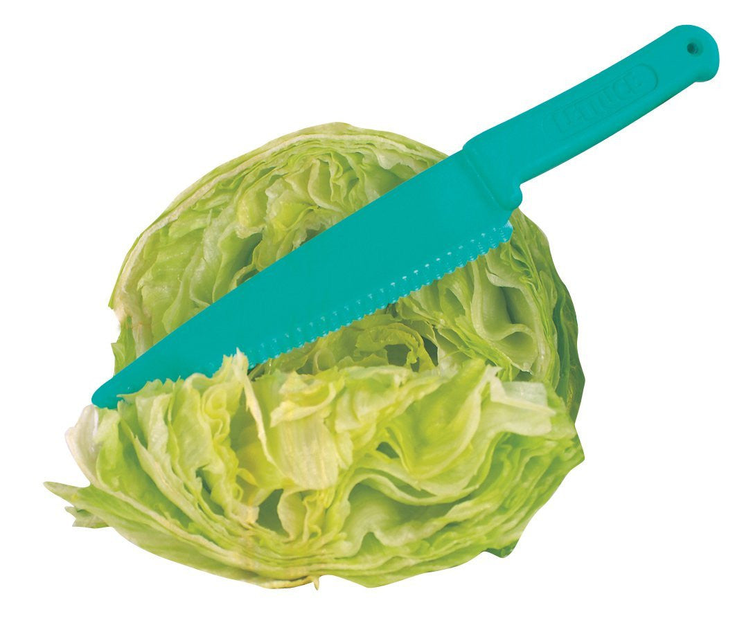 A green knife used specifically for cutting heads...of lettuce