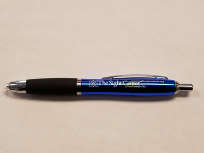 A blue pen with the Sight Center name and logo