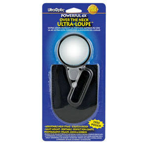 An over the neck mini 4x magnifier with pouch for sake keeping