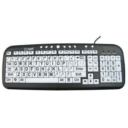 Large Print Keyboard with White Buttons Containing Black Letters and Numbers